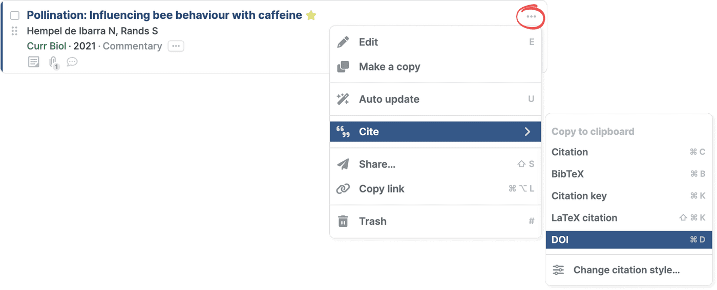 The cite menu is in more places and you can now copy DOIs